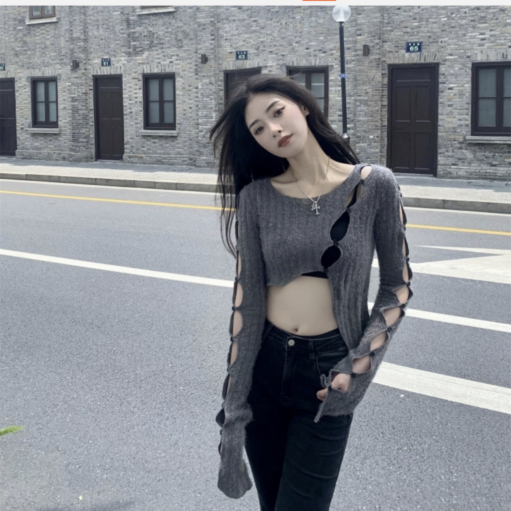 Áo Sweater Dệt Kim Dáng Ngắn Thời Trang Mùa Thu Quyến Rũ Cho Nữ