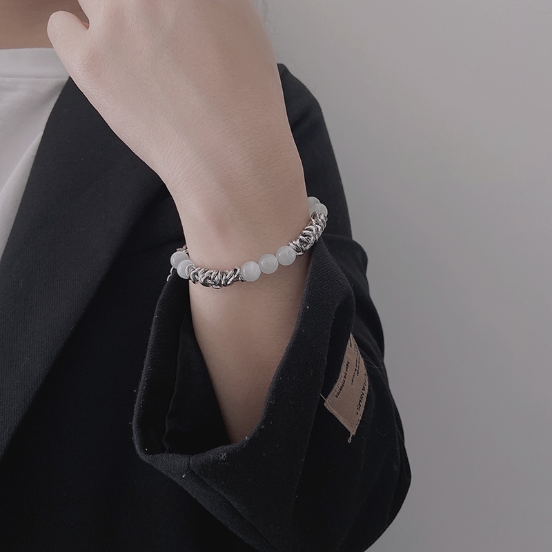 Vòng Đeo Tay Bằng Thép Titan Phối Đá Opal Phong Cách hip hop Thời Trang Cho Nam Và Nữ