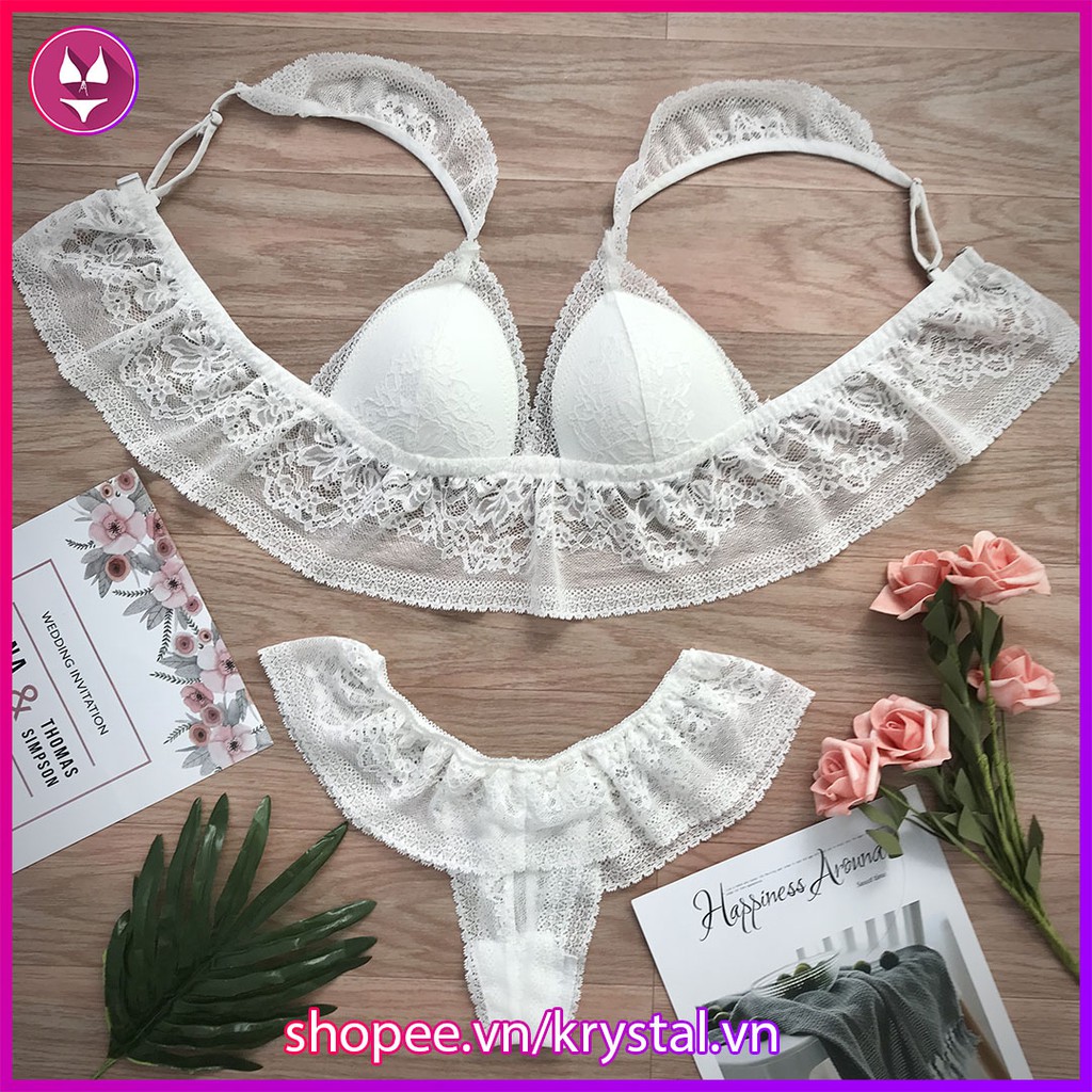 Bộ đồ lót ren không gọng mút vừa nâng ngực màu trắng tinh khôi sexy gợi cảm KRYSTAL Bralette Princess KB01 | BigBuy360 - bigbuy360.vn