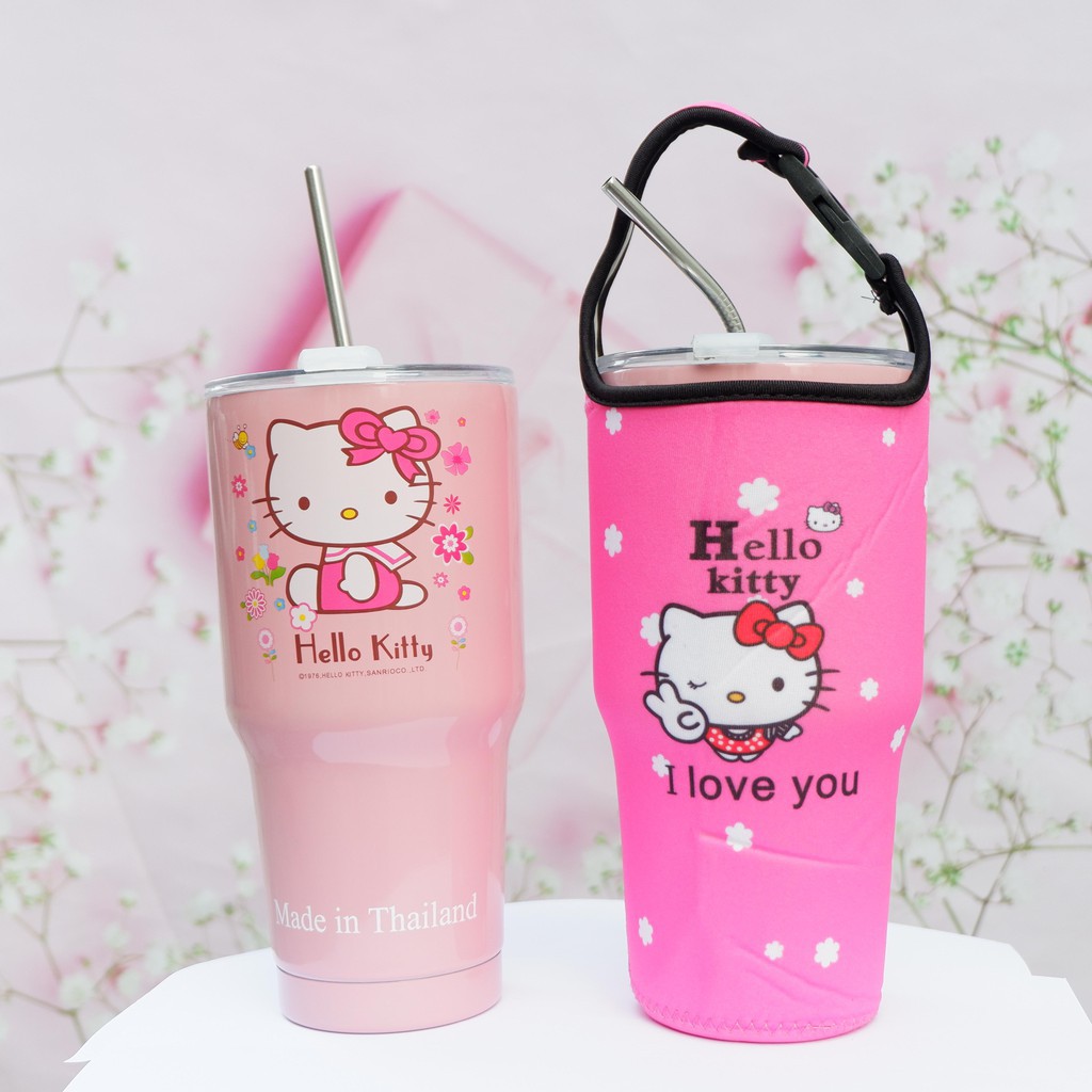 Giá sỉ Ly giữ nhiệt inox 900ml hình dora*mon, kitty tặng kèm ống hút và túi vải nk032