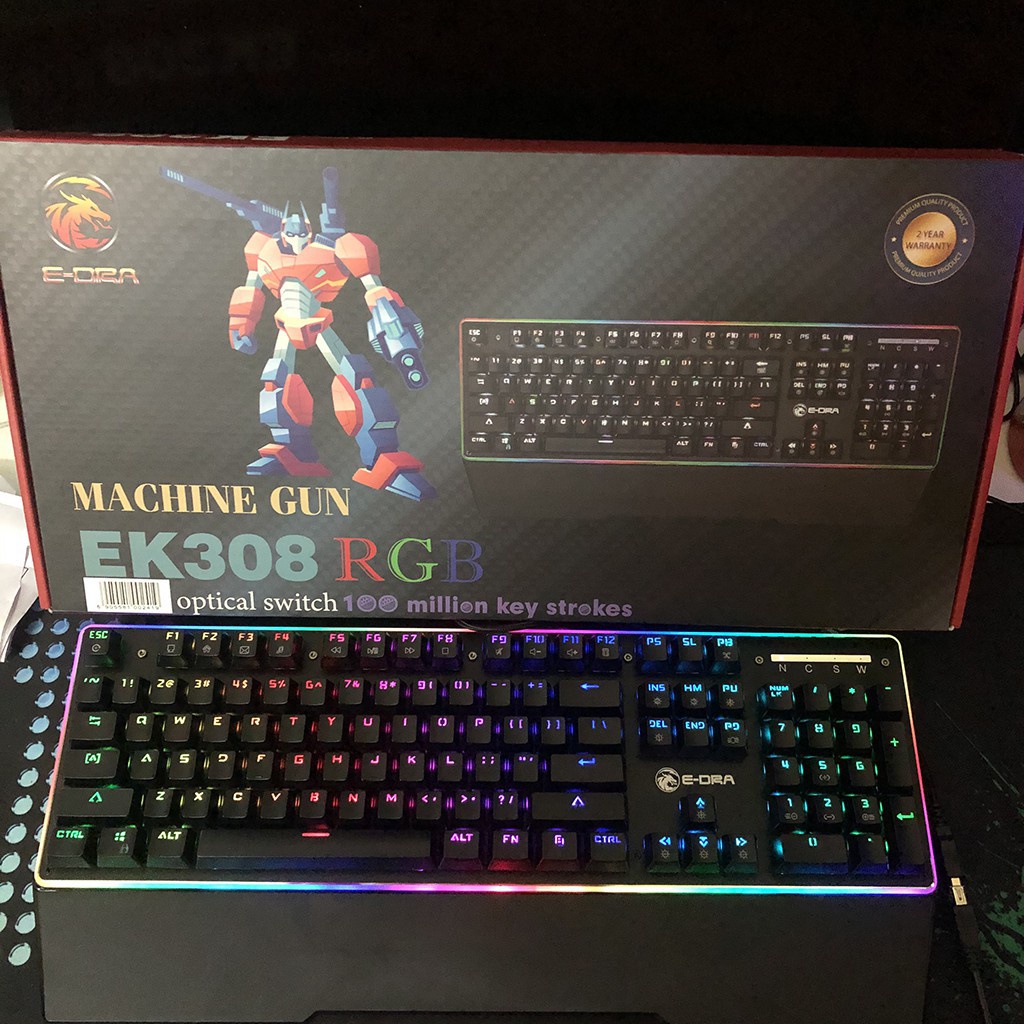 Bàn phím cơ Edra EK308 Led RGB - Có Kê tay - Blue switch - Led viền - Chống nước - BH 24 tháng