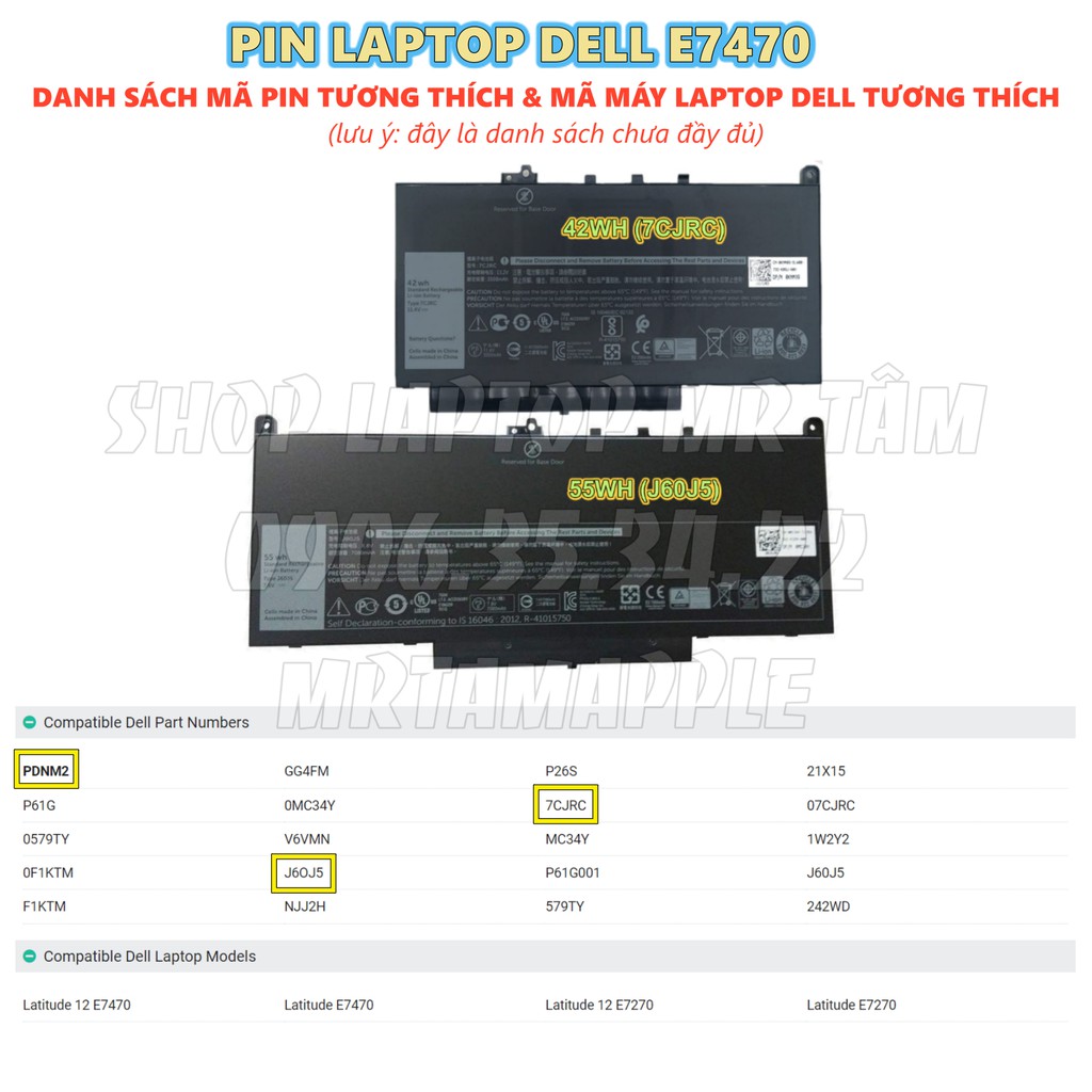 (BATTERY) PIN LAPTOP DELL E7470 (ZIN) - 4 CELL - Latitude E7270 E7470, J60J5 MC34Y 242WD GG4FM