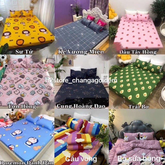 Ga gối poly bộ ga gối Cotton Hàn Quốc đáng yêu miễn phí bo chun drap ga giường