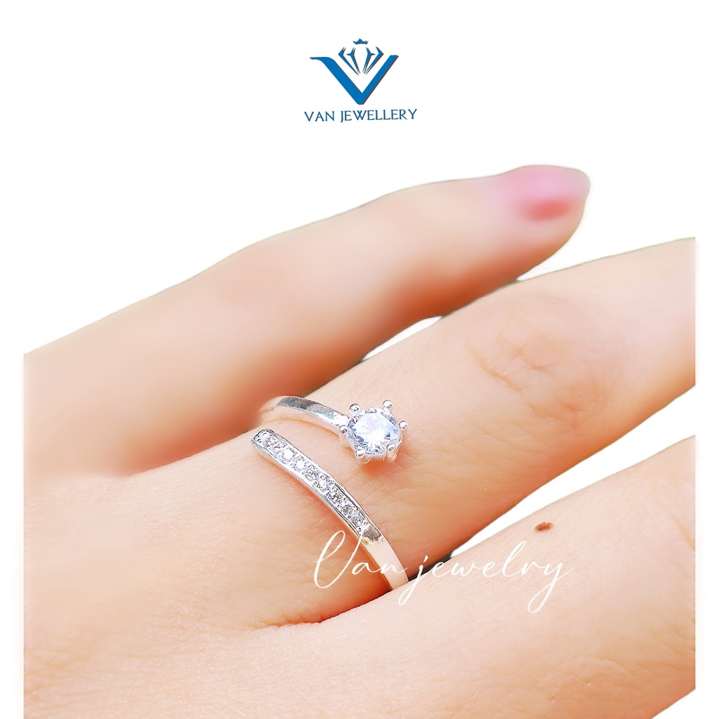 Nhẫn bạc Nhẫn một hàng đá Van Jewelry V10013 vòng đuôi đá free size