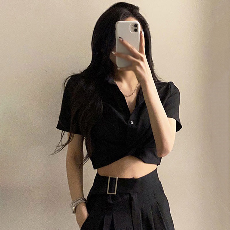 Áo Sơ Mi Tay Ngắn Cổ Bẻ Màu Sắc Thanh Lịch Dành Cho Nữ