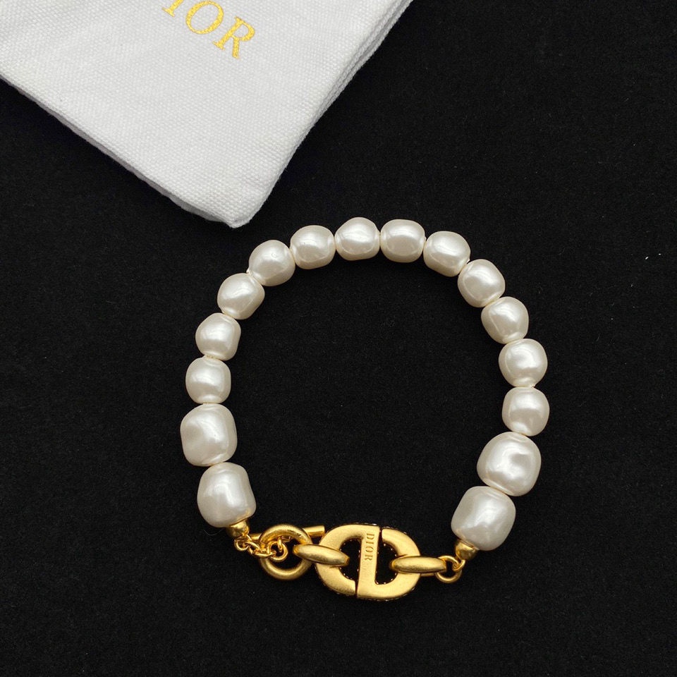 Dior Vòng tay ngọc trai nữ Thời trang Cái mới tính cách hoang dã vòng tay kim cương