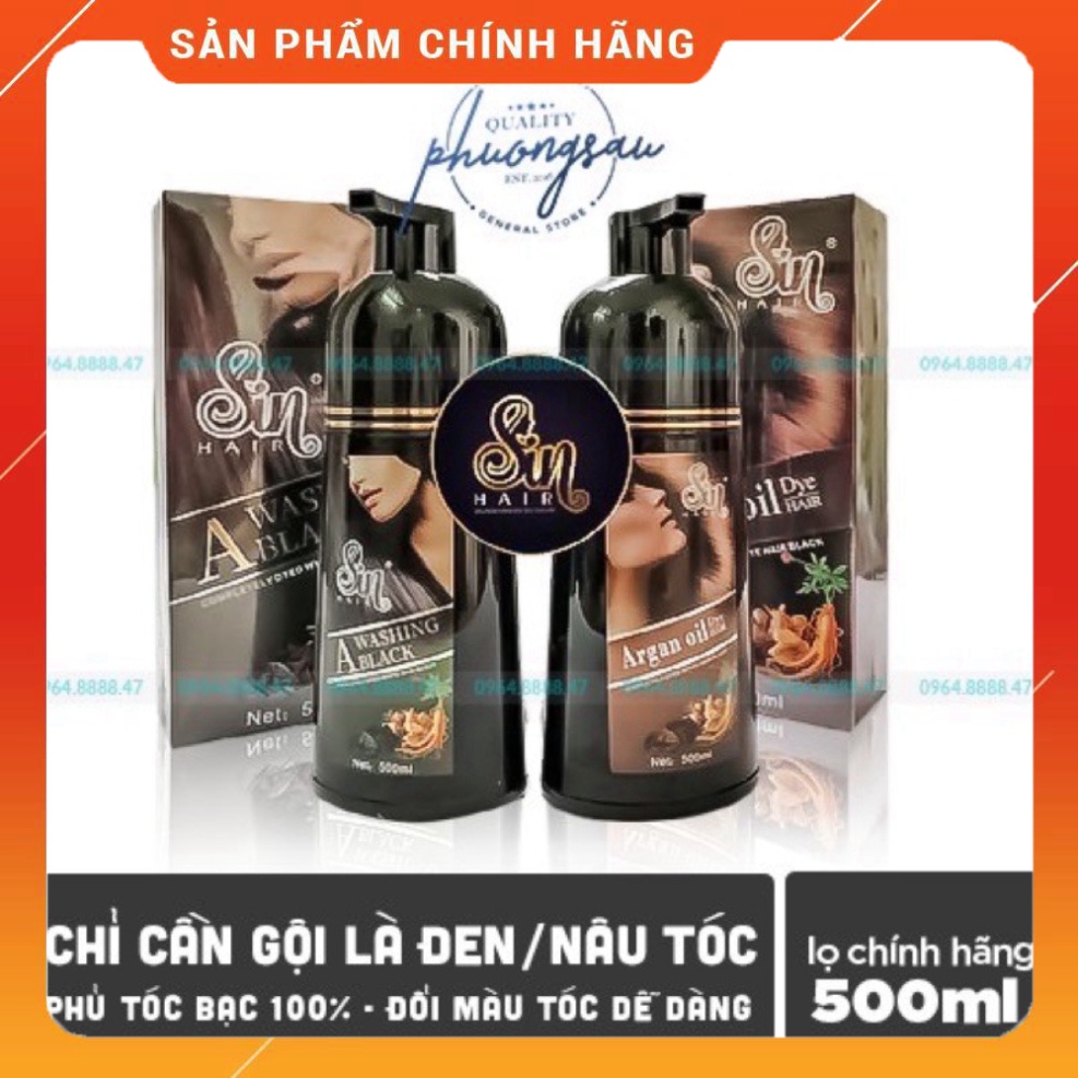 Dầu gội đầu thảo dược nhân sâm Sin Hair tóc đen/ nâu giúp tóc phủ kín tóc bạc