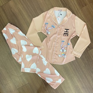 Pijama lụa - Đồ ngủ mặc nhà tay dài lụa cao cấp mát mịn PJ455