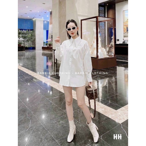 áo sơ mi cổ nhọn dáng dài của nữ (link c thuckhuya)