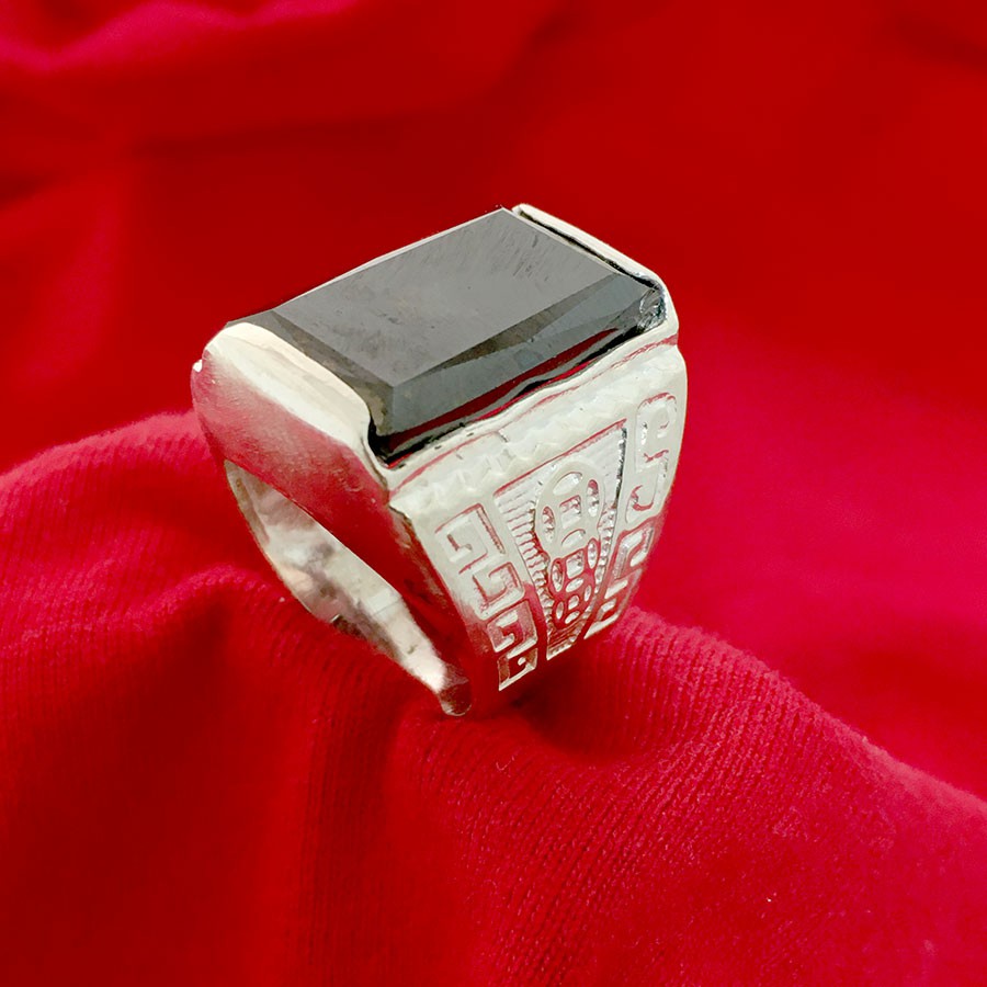 Nhẫn nam bạc ta mặt đá màu đen hình chữ nhật vai nhẫn hình kim tiền  Bạc Quang Thản