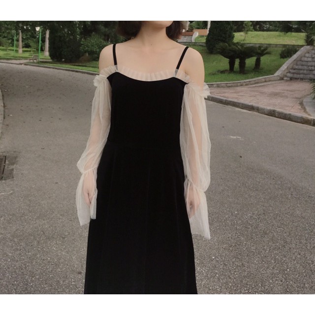 (SẴN) VÁY/ ĐẦM DỰ TIỆC TIỂU THƯ NHUNG TAY PHỐI LƯỚI HÁCH EO SIÊU ĐỈNH MỚI | BigBuy360 - bigbuy360.vn