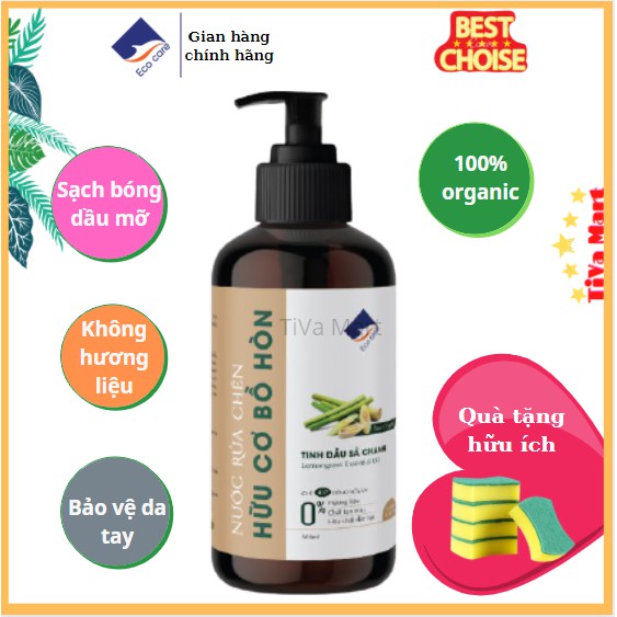 [Chính Hãng] Nước Rửa Chén Bát Hữu Cơ Bồ Hòn Tinh Dầu Thiên Nhiên An Toàn Cho Da Nhạy Cảm ECOCARE 500ml_TiVa Mart