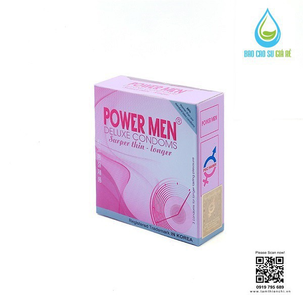 [HOT] [Chính Hãng] Bao cao su Powermen Siêu mỏng thuốc Hồng Hộp 3 cái