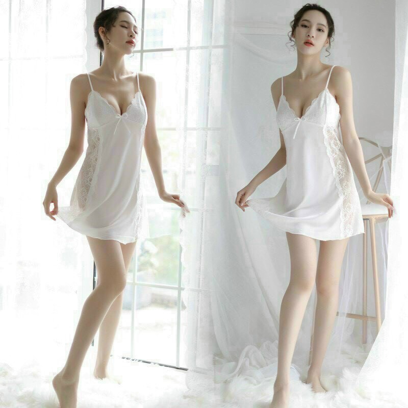Váy Ngủ Nữ FREESHIP Đầm Ngủ Lụa Hai Dây Phối Ren Sexy Quyến Rũ Gợi Cảm Hàng Cao Cấp 1824