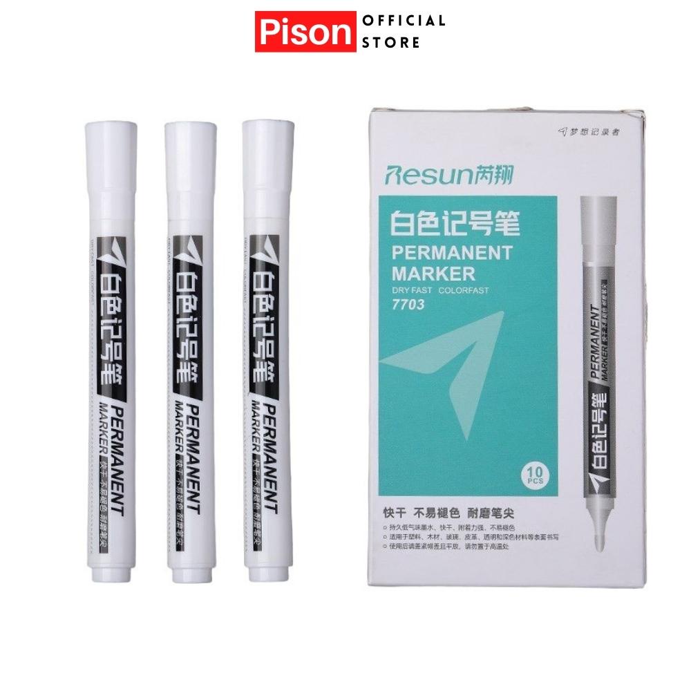 Hộp 10 bút viết bảng Resun ghi chú trong suốt Pison mực trắng vẽ lên gương và bề mặt kính dễ dàng tẩy xóa - 1 bộ