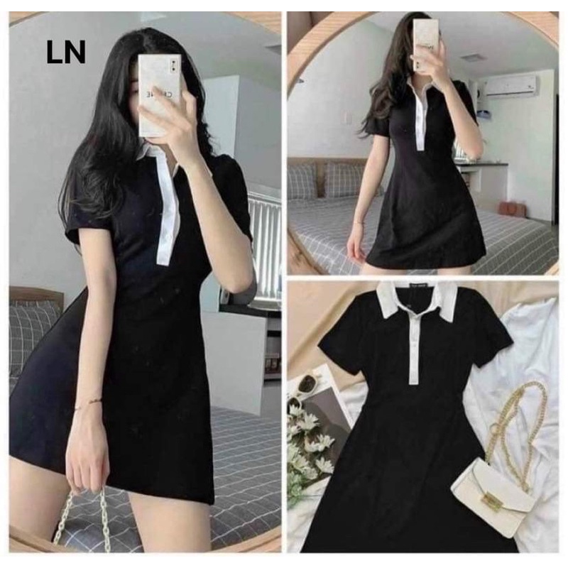 váy cổ bẻ phối cổ