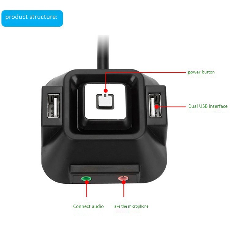 Desktop Power Switch Computer Power Supply On/Off Reset Button Switch Extender with Dual USB Dual Port Audio Jack