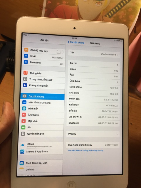 Máy iPad mini 1 hàng chính hãng máy mới chư qua đời chủ nào còn zin ch thay phụ kiện trong máy (ko có phụ kiện kèm theo)