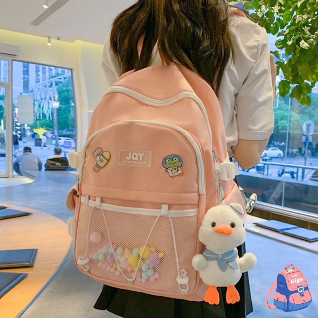 Cặp đi học nữ cho học sinh cấp 2 cấp 3 tặng kèm 2 sticker + đồ trang trí y hình (không móc) G204 - BaloGigo