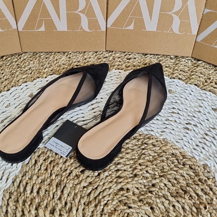 Giày Da Lộn ZARA Đế Bệt Phối Lưới Thiết Kế Sành Điệu Cho Nữ