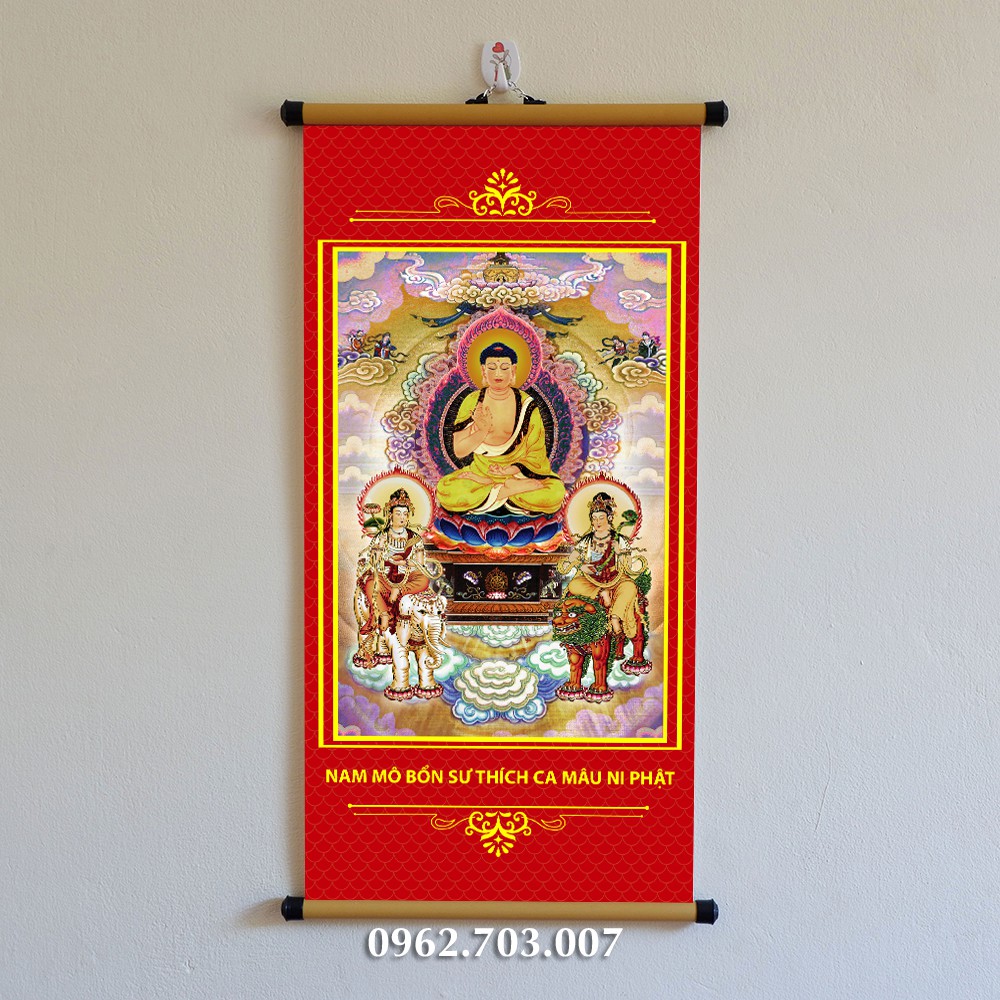 Tranh Tây Phương Tam Thánh treo tường bằng vải cao cấp dày dặn bền đẹp 30x60cm