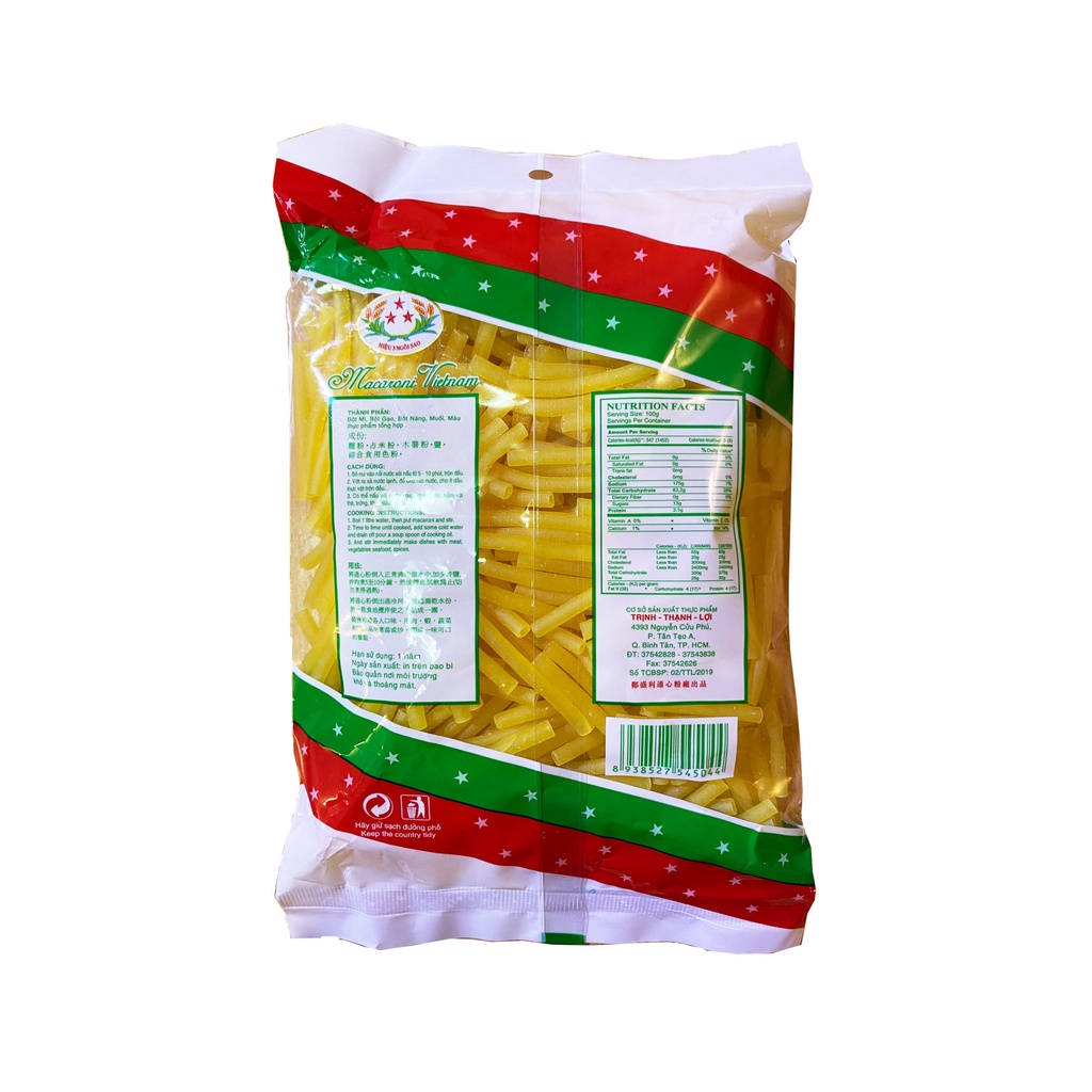 Nui ống nhỏ Macaroni gói 200g Thương Hiệu Ba Sao