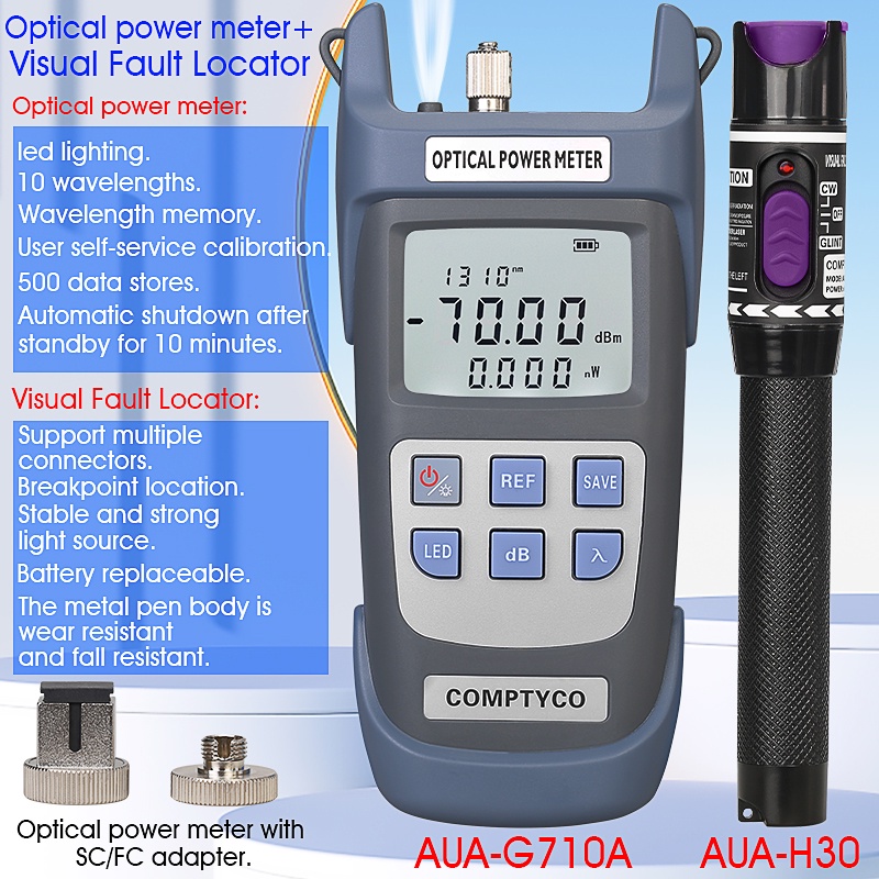 Máy đo công suất sợi quang -70 ~ 10dBm / - 50 Bộ định vị lỗi tầm nhìn 26dBm Kết hợp bút thử nghiệm kiểm tra sợi quang 30km
