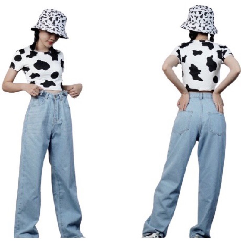 ÁO CROPTOP ÔM BODY IN HÌNH BÒ SỮA CÁ TÍNH