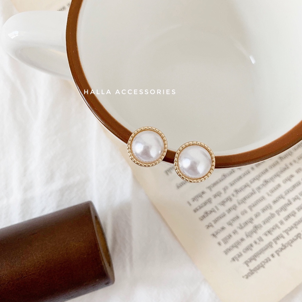 Khuyên tai mặt ngọc viền Gold cao cấp HALLA BT158 BT159