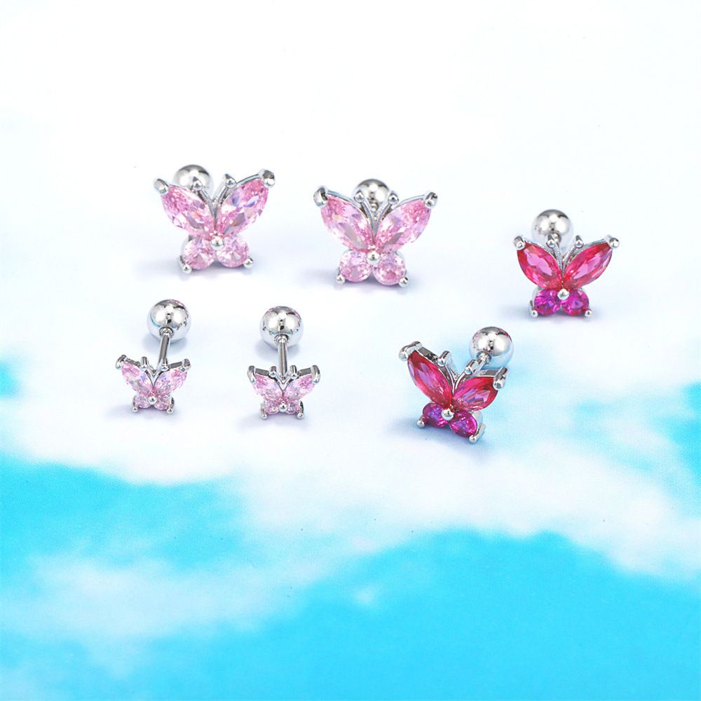 Khuyên tai đinh tán mini bằng đồng hình bướm dễ thương phong cách Hàn Quốc dành cho nữ