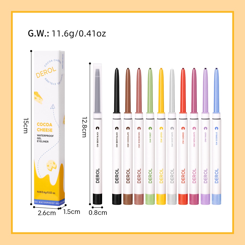 [Hàng mới về] Bút kẻ mắt Derol lâu trôi không nhòe kháng nước 10 màu sắc tùy chọn 1.5mm