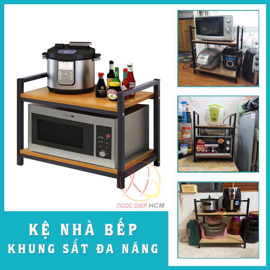 Kệ để lò nướng, đồ nhà bếp gọn gàng ngăn nắp, tháo lắp dễ dàng, khung sắt sơn tĩnh điện cao cấp, mặt gỗ chống nước - Ng