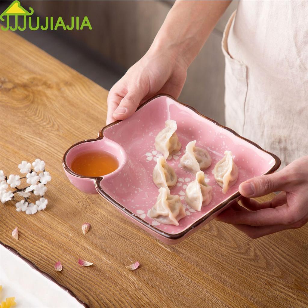 Đĩa Gốm JUJIAJIA Hình Vuông Có Ô Nhỏ Đựng Nước Sốt Tiện Lợi
