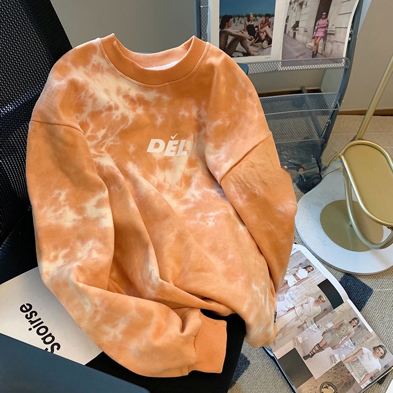 Áo Sweater Mỏng Cổ Tròn In Họa Tiết Màu Nhuộm Thời Trang Thu Đông Cá Tính