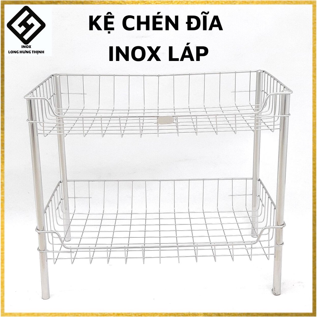 Kệ chén đĩa INOX láp (30x50) 2 tầng, 3 tầng, có sóng đĩa, kệ để tô chén bát đĩa phòng bếp, kệ bếp tiện lợi,tặng nút chân