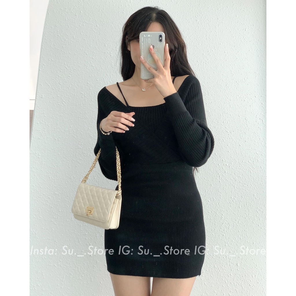 Váy len dài tay vạt chéo liền áo 2 dây V721 SUSTORE