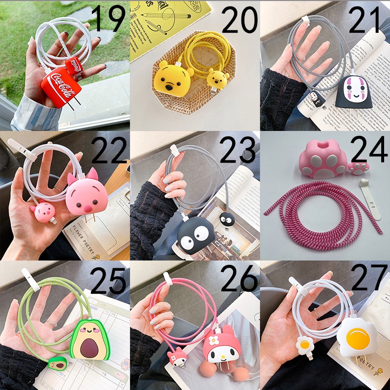 Bộ phụ kiện bảo vệ hoàn toàn mới Cáp sạc 20W 18W cho iphone 11 pro max 12 mini 13 pro vỏ sạc hoạt hình silicon dễ thương dây sạc ip dây bộ sạc iphone