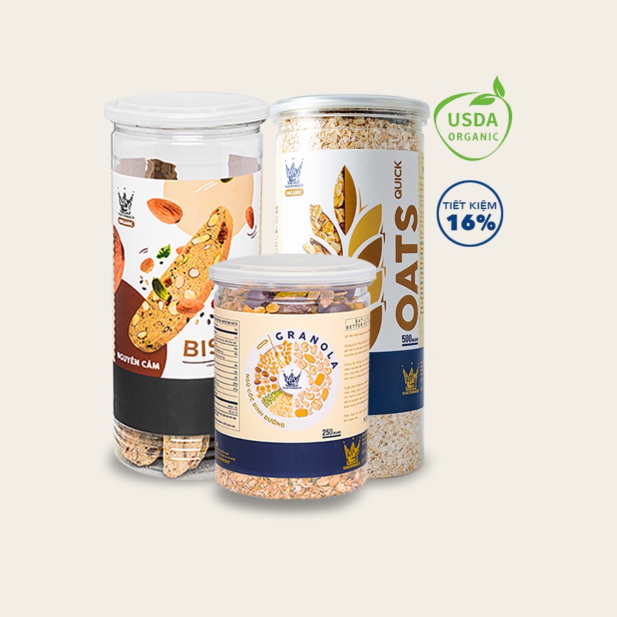 [Mã BMLT35] [SET ĂN KIÊNG 1] Granola 250gr + Yến Mạch 500gr + Bánh Biscotti Original Vua Yến Mạch 250gr