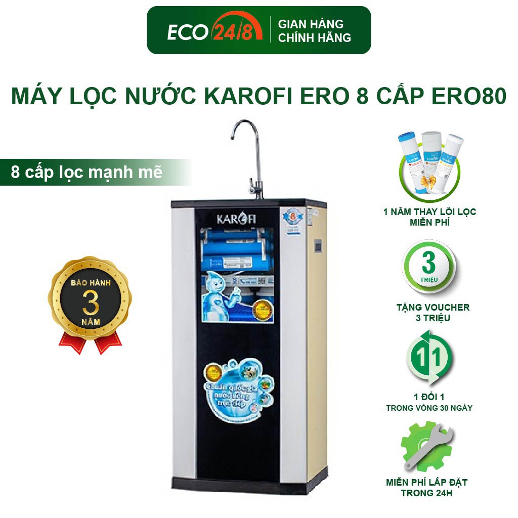 Máy Lọc Nước Karofi ERO 8 Cấp ERO80- Loại Bỏ 99,99% Vi Khuẩn Gây Hại