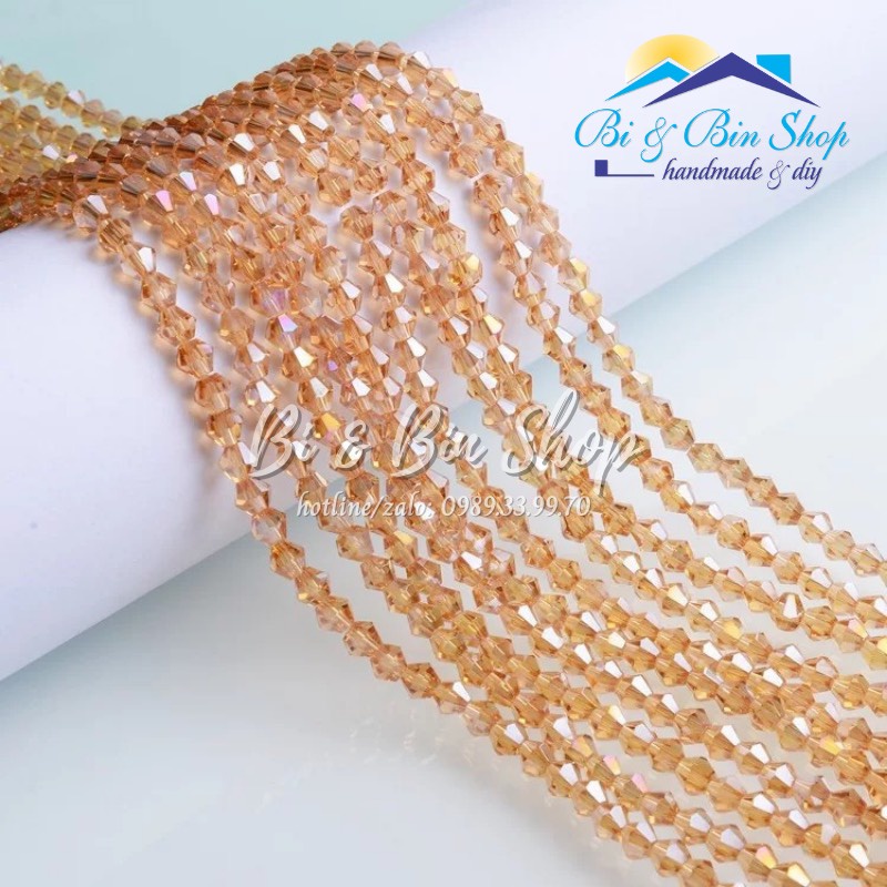 [2] Chục 10 Dây Pha Lê Nón 4mm Màu Ánh Cừ Đính Kết Trang Phục, Làm Trang Sức Handmade