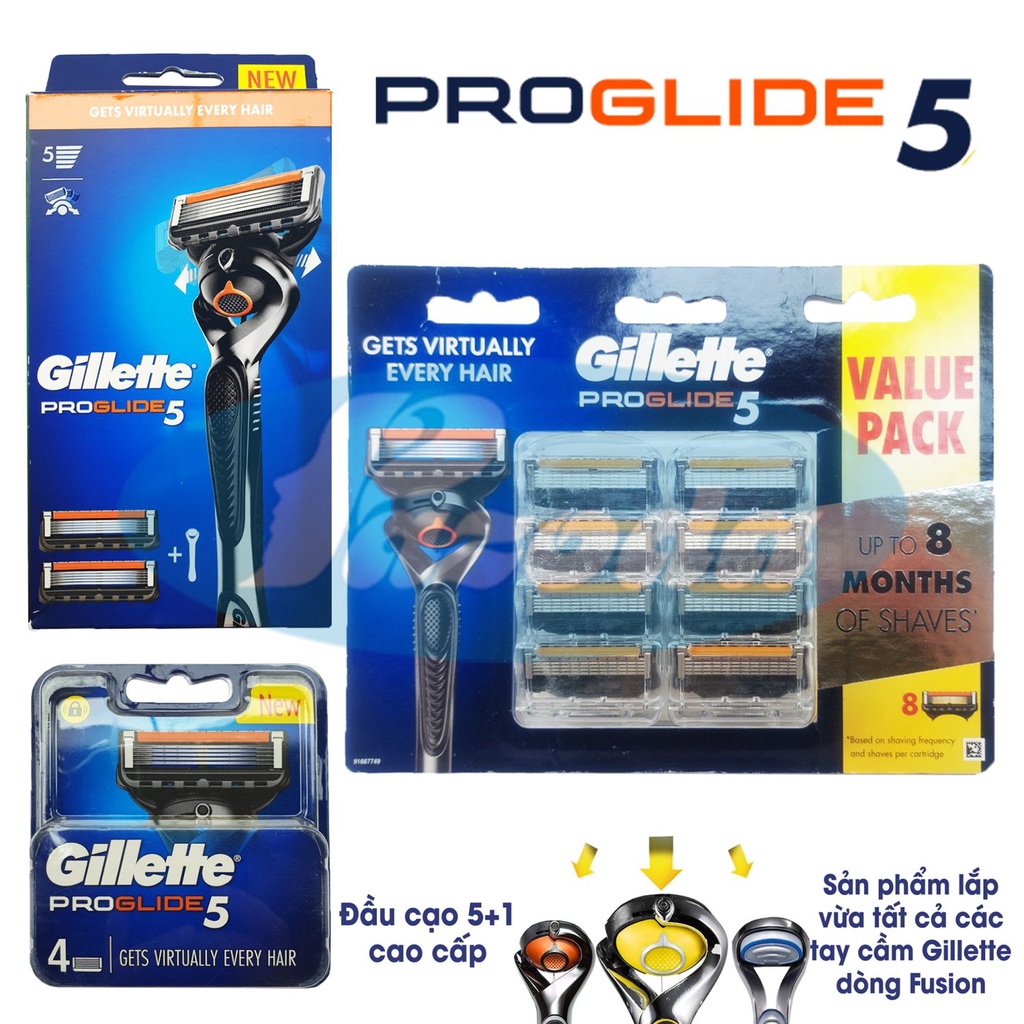 Dao cạo râu 5 lưỡi Gillette Proglide5 và hộp đầu lưỡi thay thế