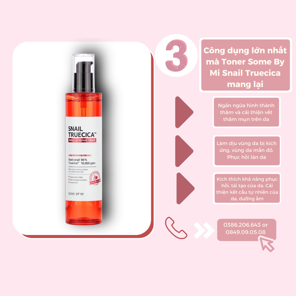 Nước Hoa Hồng Chiết Xuất Ốc Sên Dưỡng Ẩm, Hồi Phục Some By Mi Da Snail Truecica Miracle Repair Toner 135ml TN1084