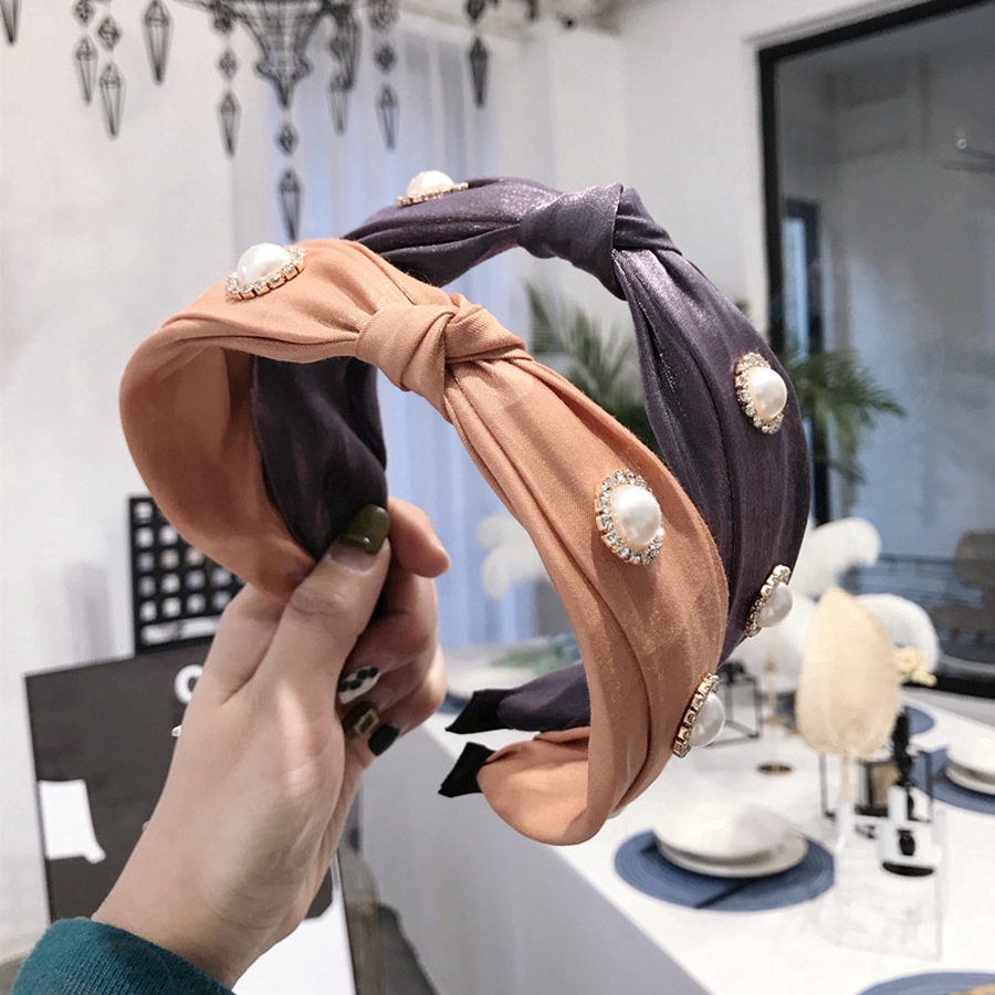 Băng đô cài tóc bọc vải đính ngọc trai trang trí thanh lịch cho nữ