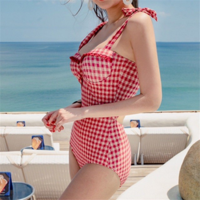 Bikini bộ đồ bơi nữ liền thân kẻ sọc hồng