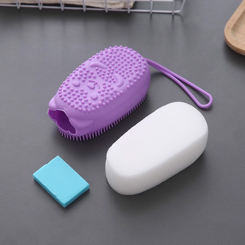 Bông tắm silicon 2 mặt  siêu mềm tạo bọt massage có dây treo tiện lợi .