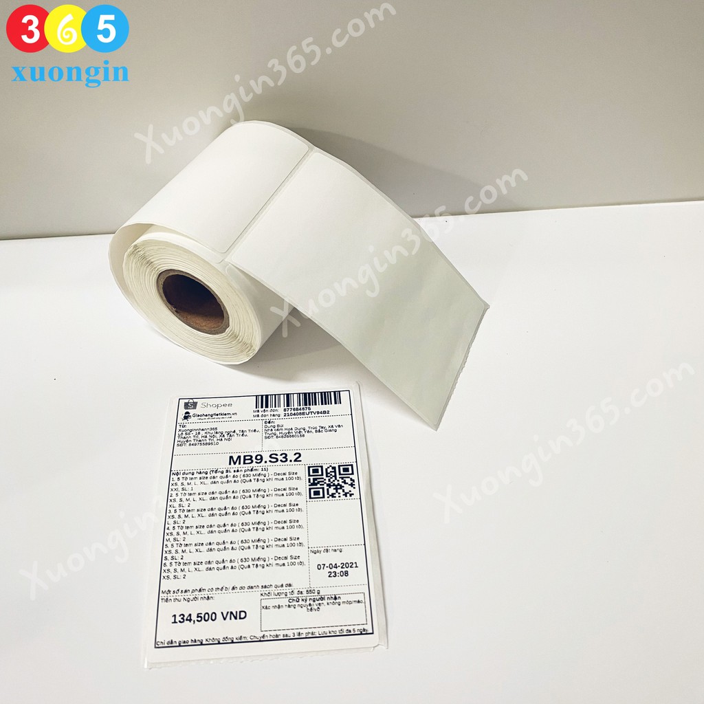 Nhãn decal giấy nhiệt 1 tem 100*150 mm (~330 tem/cuộn ~500 tem/cuộn) in vận đơn, sàn TMDT