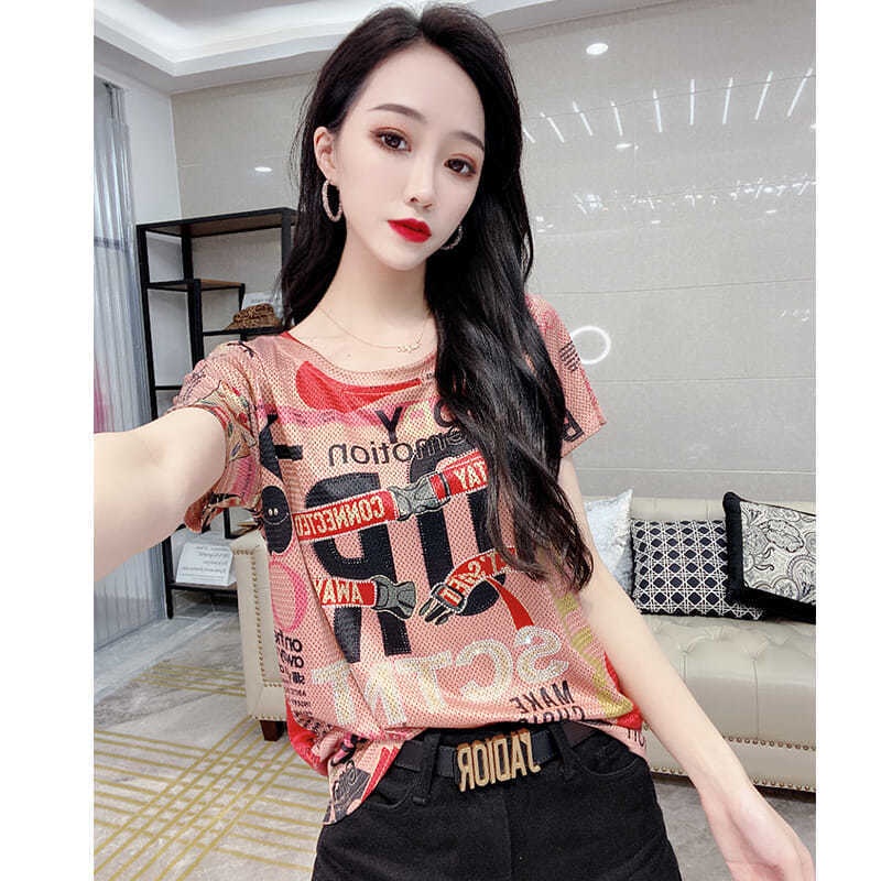 Áo Thun Ngắn Tay Dáng Rộng In Chữ Phong Cách Châu Âu Thời Trang Mùa Hè Cho Nữ