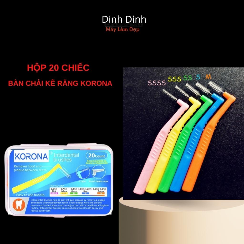 Bàn chải kẽ cho răng niềng Korona (hộp 20 chiếc) dạng L nhiều size, vệ sinh răng niềng loại tốt