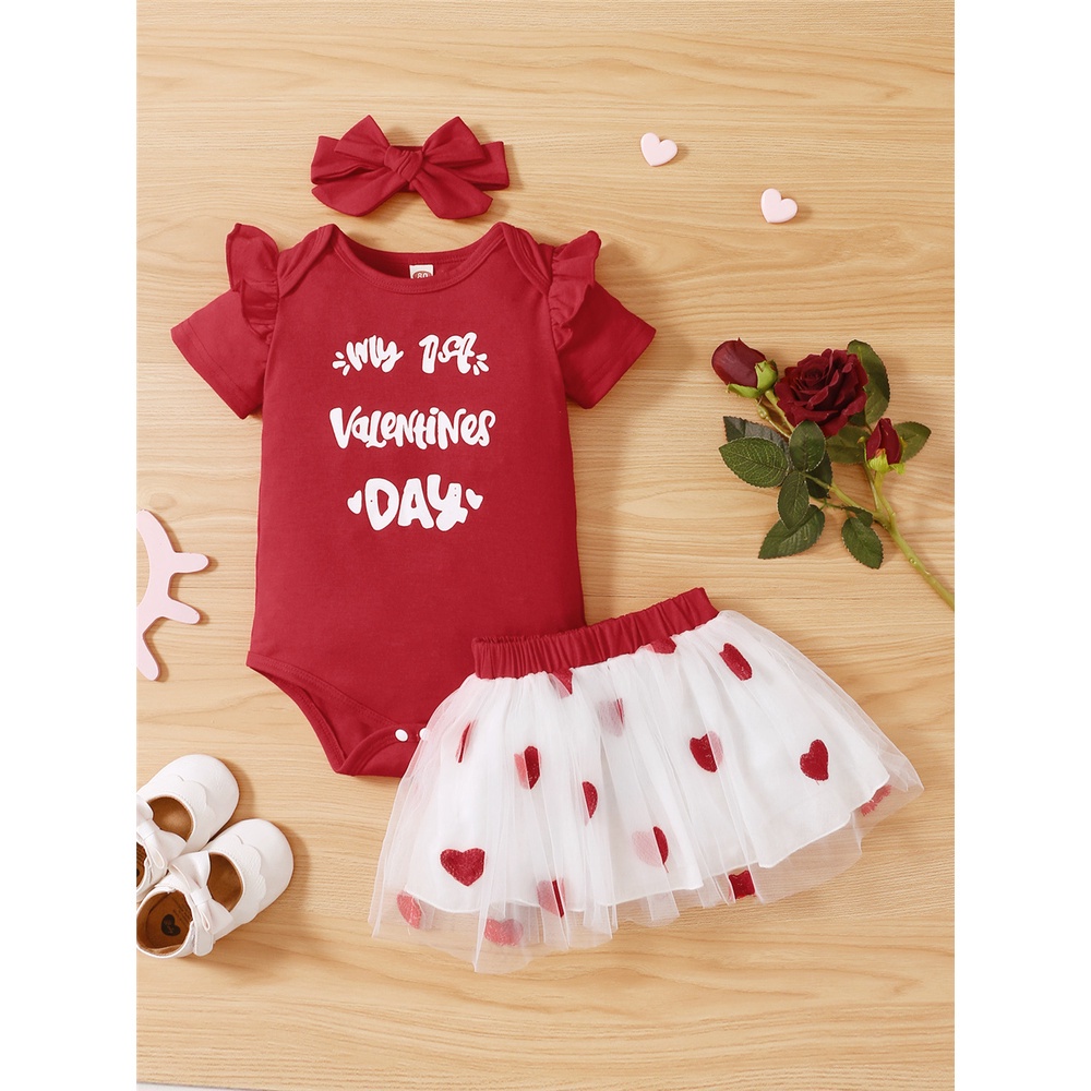 Set quần áo Mikrdoo 3 món gồm áo liền quần + chân váy tuyn kèm băng đô thời trang hè cho bé gái