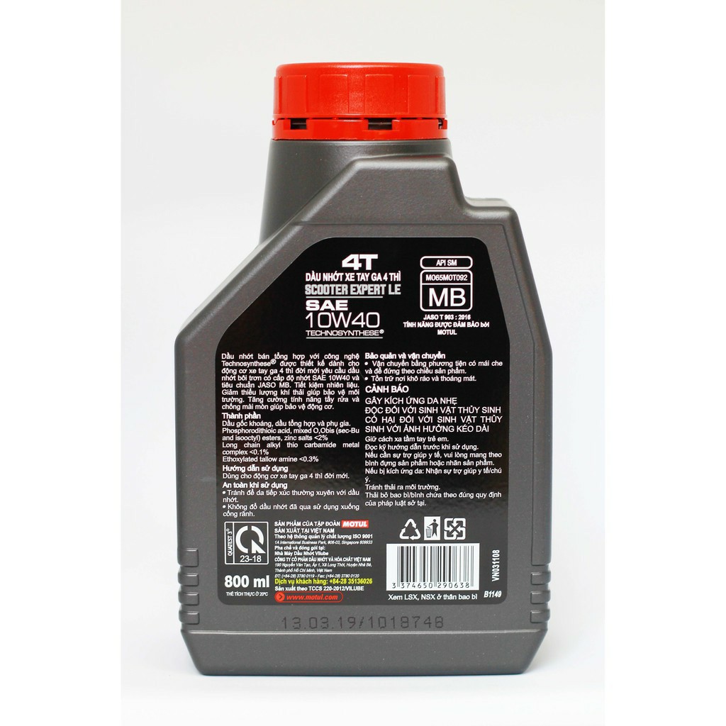 NHỚT XE MÁY TAY GA MOTUL SCOOTER LE 10W40 800ml